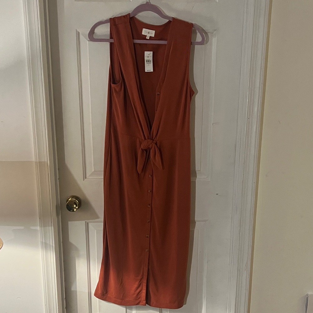 LOFT Terracotta Sleeveless Midi Dress
